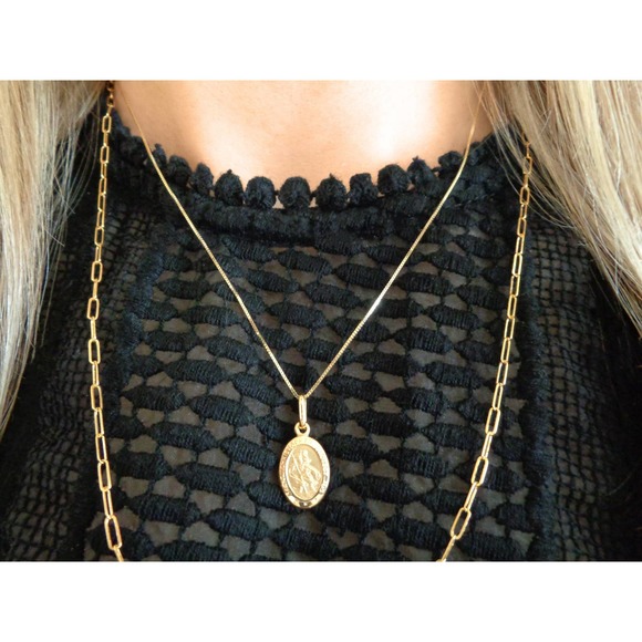 10K Real Gold St Christopher Pendant Necklace, Yellow Gold Protection Charm - Picture 2 of 4